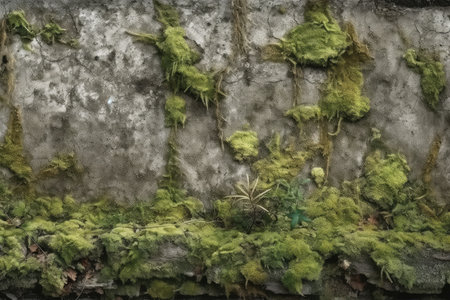 Green moss on the old concrete wall. Abstract background and texture for design.の素材