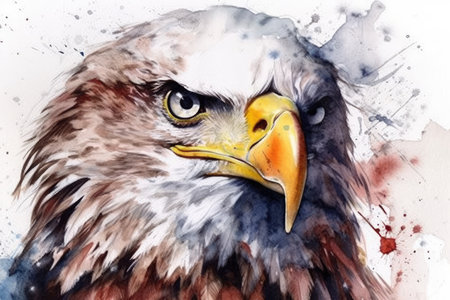 Digital painting of a bald eagle. Watercolor painting on canvas.の素材