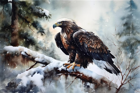 Watercolor painting of a Bald Eagle (Haliaeetus leucocephalus)の素材