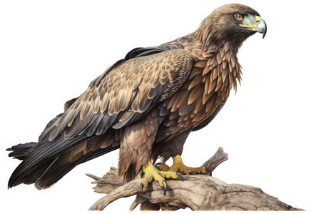 Golden Eagle, Aquila chrysaetos, single bird on branch, 3D illustrationの素材