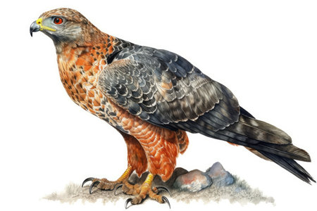 3D digital render of a red-tailed hawk isolated on white backgroundの素材