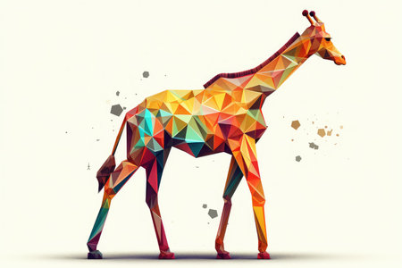 Colorful geometric giraffe on white background. 3D Renderingの素材