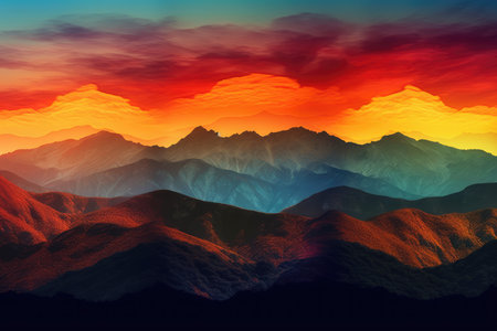 Colorful sunset over the mountains. Vector illustration for your design.の素材