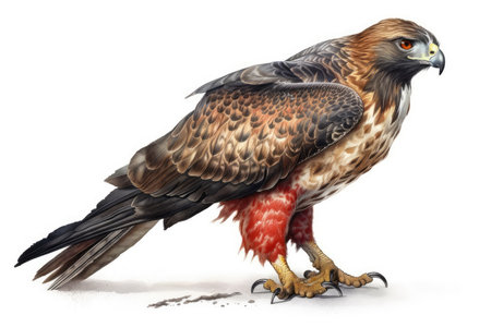 3D rendering of a red-tailed hawk isolated on white backgroundの素材
