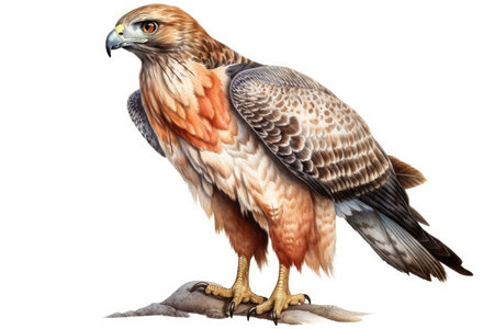 red-tailed hawk isolated on white background. 3D illustration.の素材