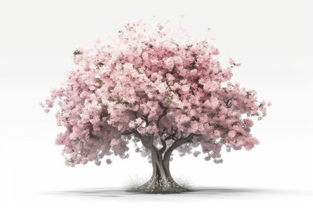 Blooming sakura tree isolated on white background. 3D illustrationの素材