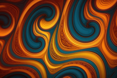 abstract background with a psychedelic pattern in orange, yellow and blueの素材