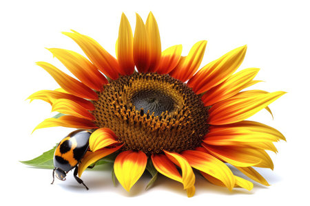 sunflower and ladybug isolated on white background. High quality photoの素材