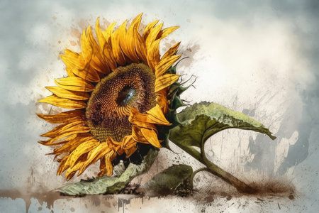 sunflower on grunge background with space for your text or imageの素材