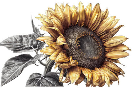 Sunflower isolated on white background. Hand drawn vector illustration for your designの素材