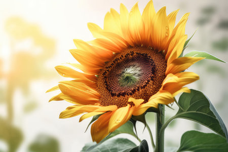 Sunflower on a background of the summer landscape. Sunflower blooming.の素材