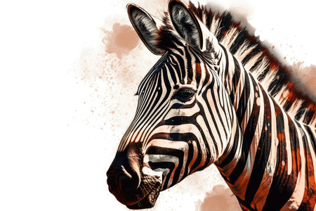 Zebra on grunge background, digital watercolor painting, illustrationの素材
