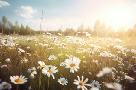 Beautiful daisies in the meadow. Nature background.の素材