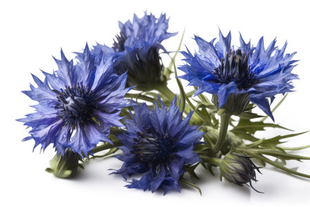 Blue cornflowers isolated on white background. Studio shot. Close-up.の素材
