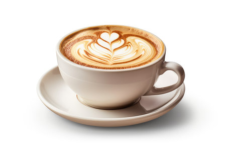 Cup of cappuccino with latte art on white backgroundの素材