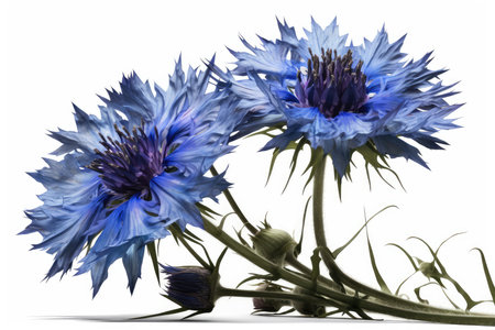 Blue cornflowers isolated on white background. 3D illustration.の素材