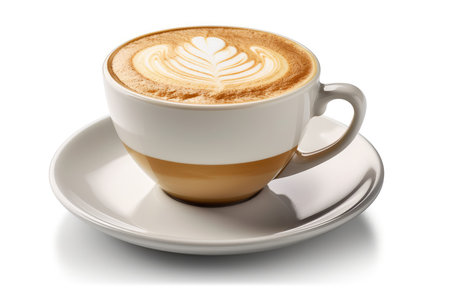 Cup of cappuccino with latte art on white backgroundの素材