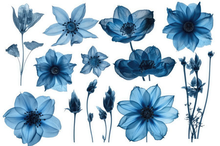 Blue flowers isolated on white background. Floral design elements. Vector illustration.の素材