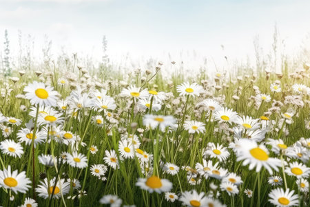 Field of daisies in the sunlight. Beautiful nature background.の素材