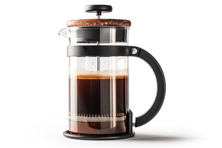 French press coffee maker isolated on white background. 3d illustration.の素材