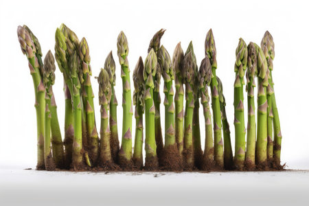 Asparagus sprouts on a white background. Studio shot.の素材