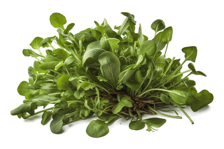 Fresh arugula salad leaves isolated on white background cutout.の素材