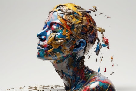 Artistic portrait of a woman painted with different colors. Studio shot.の素材