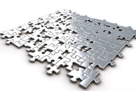 3d rendering of a group of puzzle pieces on a white backgroundの素材