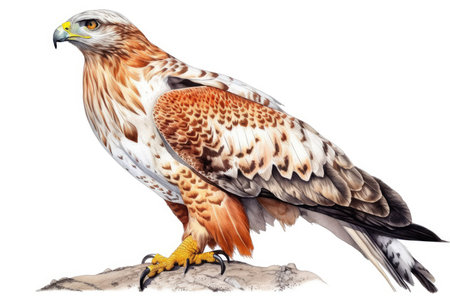 3D rendering of a red-tailed hawk isolated on white backgroundの素材