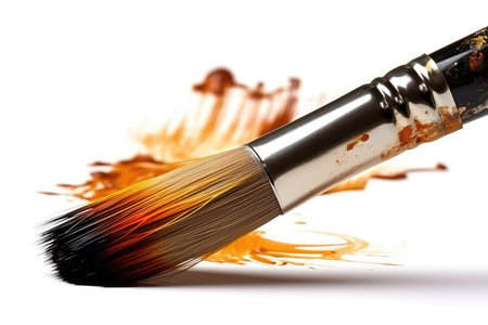 Paintbrush with oil paint splashes isolated on white background.の素材