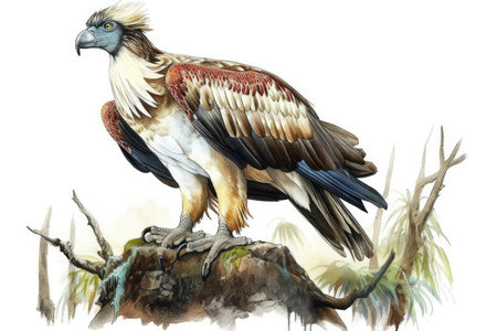 Illustration of a vulture on a tree branch. Watercolorの素材
