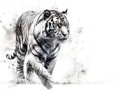 Siberian tiger, watercolor painting on white background, digital illustrationの素材