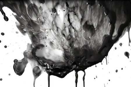black and white paint splash isolated on white background. monochromeの素材