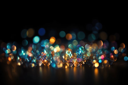 Colorful abstract bokeh on black background. Christmas concept.の素材