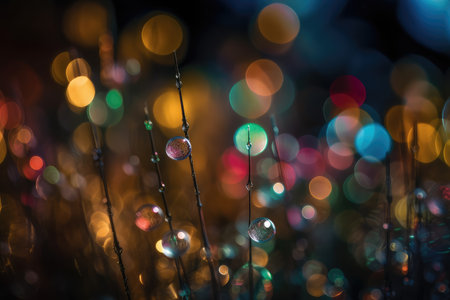 abstract bokeh background with water drops on grass in the gardenの素材