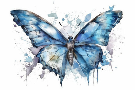 Watercolor butterfly isolated on white background. Hand-drawn illustration.の素材