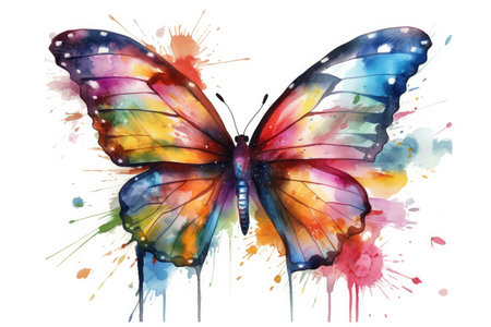 Watercolor butterfly isolated on white background. Hand-drawn illustration.の素材