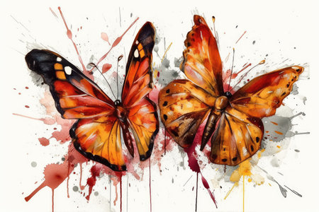 Watercolor painting of butterfly on watercolor splashes background. Vector illustration.の素材