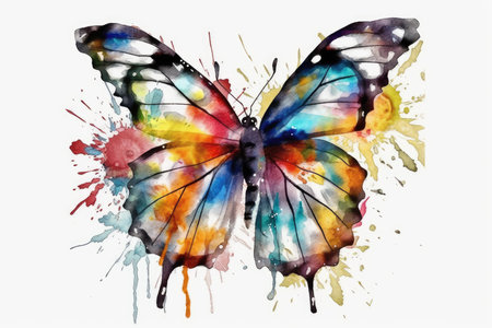Watercolor butterfly isolated on white background. Hand-drawn illustration.の素材