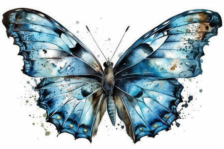 Watercolor butterfly isolated on white background. Hand drawn watercolor illustrationの素材