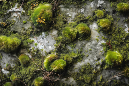 Green moss and lichen on a stone wall. Natural background.の素材