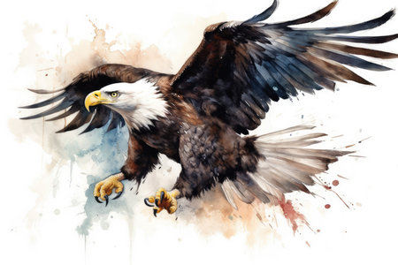 Bald Eagle - digital watercolor painting on white background, illustrationの素材