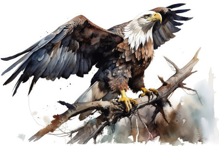 Bald Eagle. Watercolor painting on white background. Digital illustration.の素材