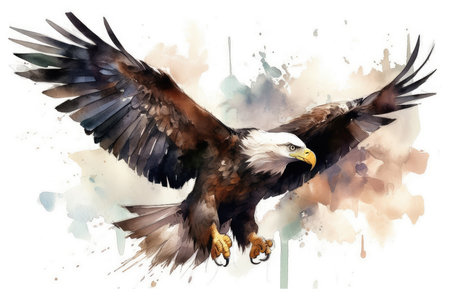 Eagle in flight. Watercolor illustration isolated on white background.の素材