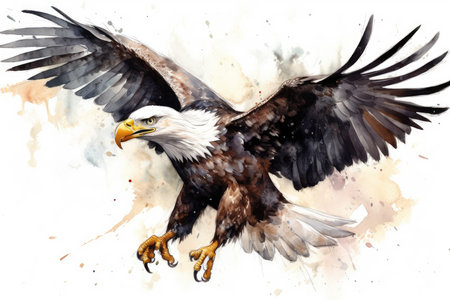 Bald Eagle. Watercolor painting on white background. Hand drawn illustrationの素材