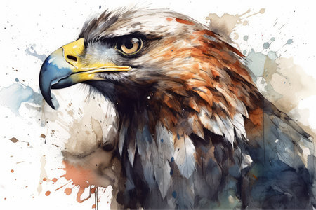 watercolor painting of eagle head on white background, hand drawn illustrationの素材