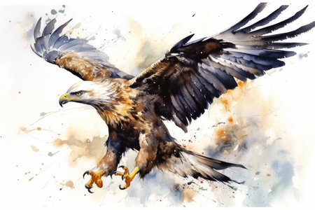 Watercolor painting of a eagle in flight. Hand drawn illustration.の素材