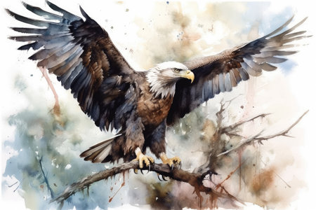 Watercolor painting of a Bald Eagle (Haliaeetus leucocephalus)の素材