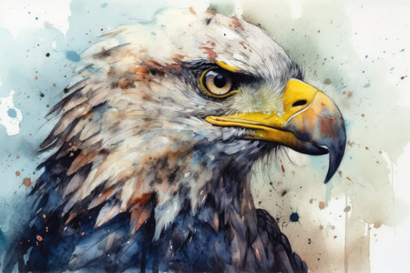 Digital painting of an American Bald Eagle with grunge watercolor backgroundの素材