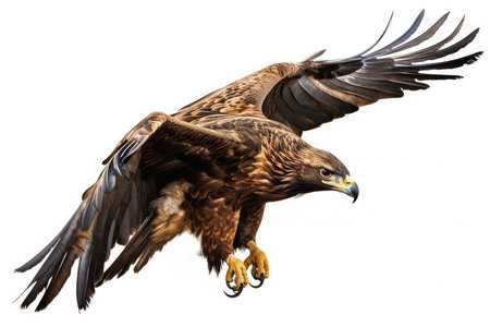 Steppe eagle in flight isolated on white background. 3d illustrationの素材